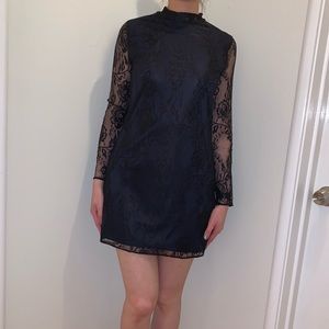 Zara, black lace dress, M, long sleeves, black & Navy, cocktail evening dress